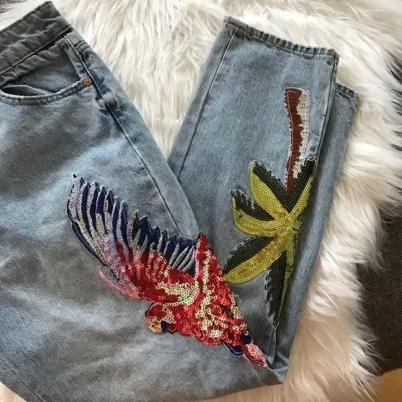 Denim Co Primark distressed jeans with sequins - Picture 12 of 15